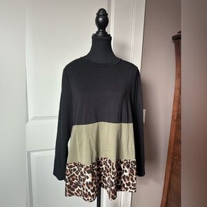 Stylish Black and Green Leopard Print Women's Top SHEIN curve 1x